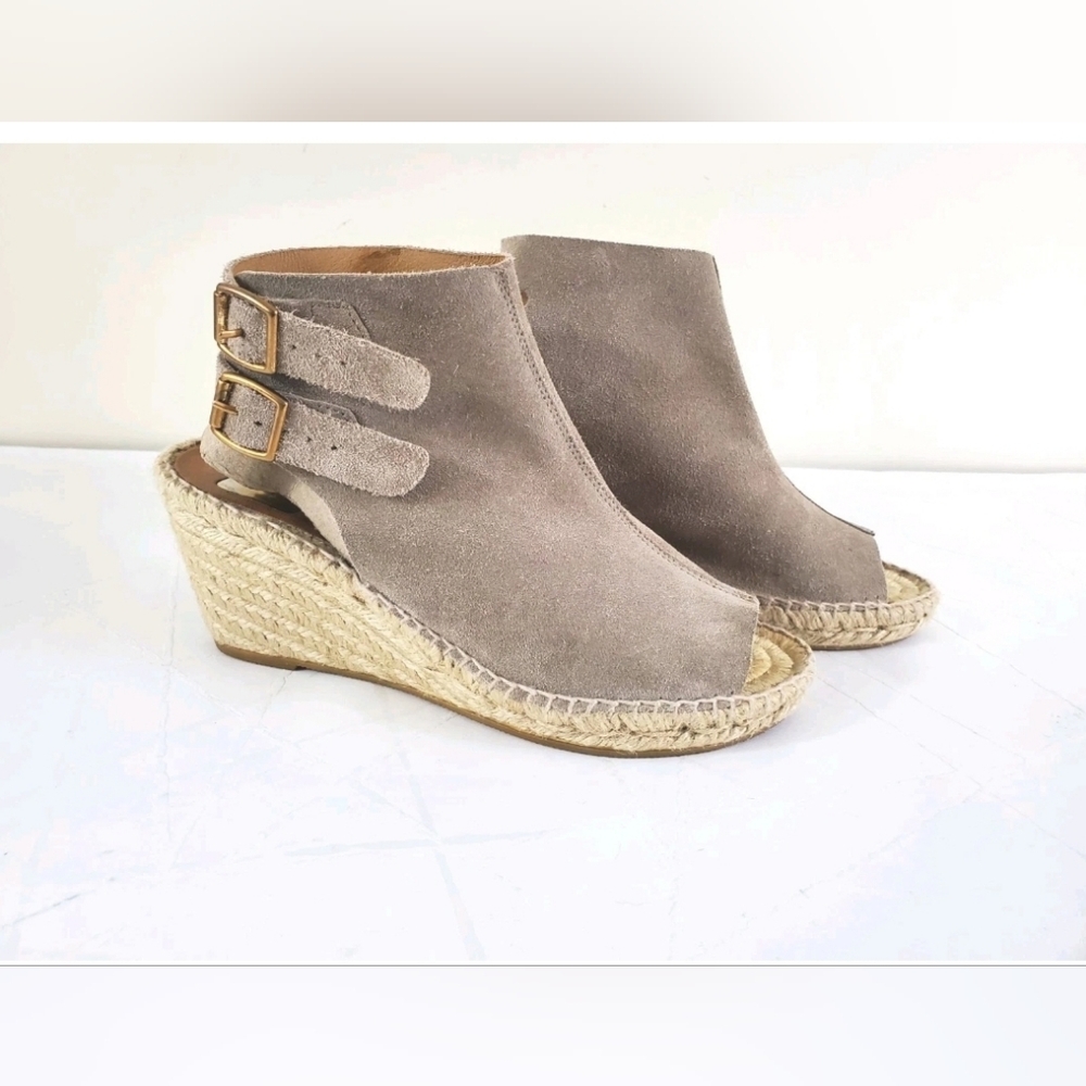 Women's Wedge Sandals Open Toe Bootie Neutral Suede Spadrille Ankle Boho 7.5